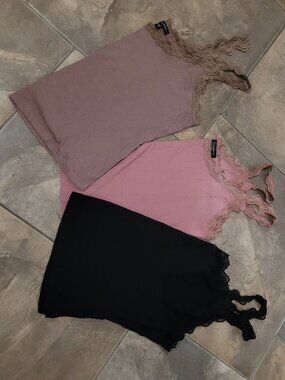 3 Lace Trim Ribbed Dynamite Tank Tops